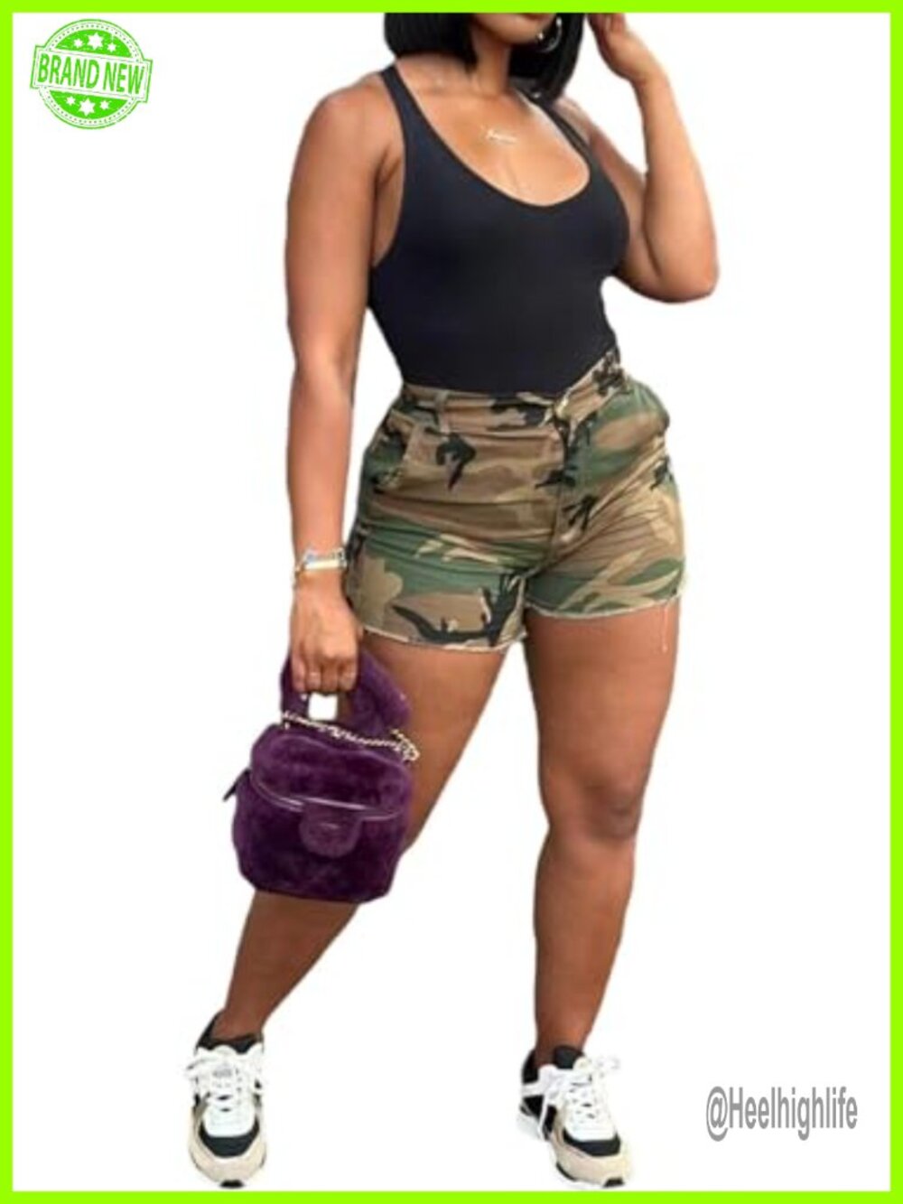 Women's High Waist Camo Cargo Shorts Cotton Blend Pockets Casual Army Fatigue